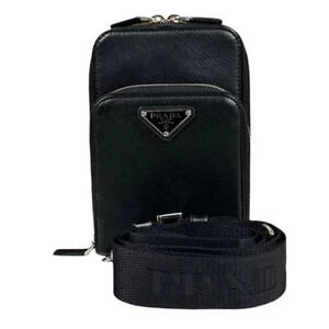 Prada Saffiano Shoulder Bag Leather Black Smartphone Case